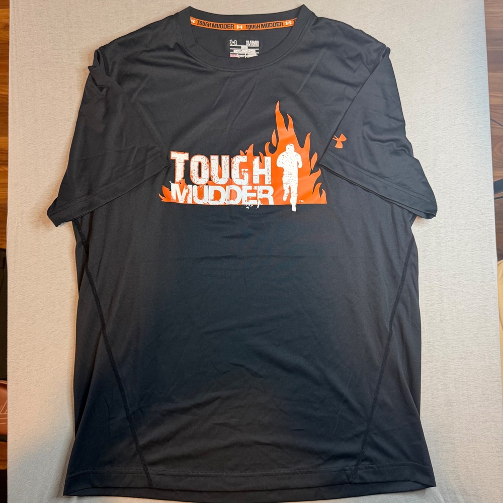 Under Armour Tough Mudder HeatGear Shirt Mens XL Black Orange Graphic Fitted Tee